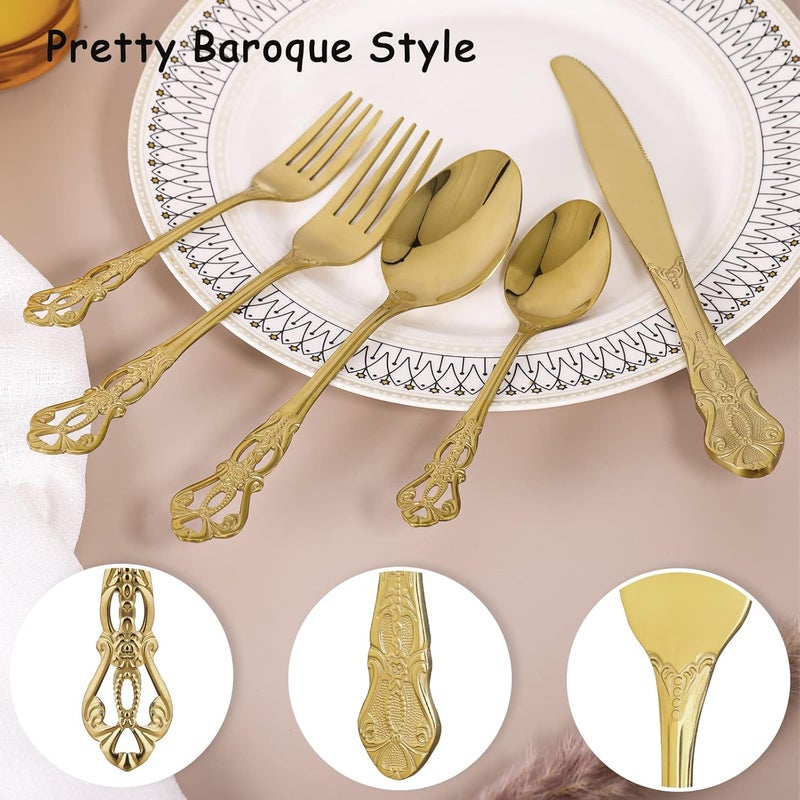 ROMAWARE Gold Silverware Set for 4 Stainless Steel Gorgeous Retro Royal Flatware Set 20Pieces Cutlery Tableware set Kitchen utensils set Include Spoons And Forks Set Mirror Finish Dishwasher Safe - Image 5