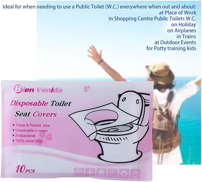SOLARAE 11 Packs 110 Pieces Paper Toilet Seat Covers, for Adults and Kids Potty Training, 100% Biodegradable, Travel Accessories for Public Restrooms, Airplane, Camping For Baby Pregnant Mom - Image 2