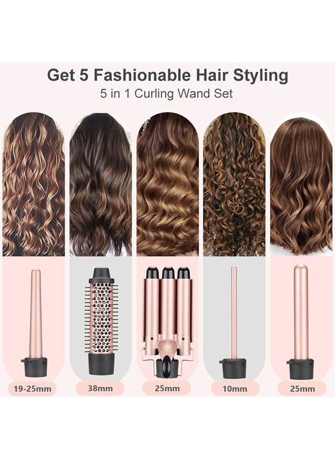 Beauenty Curling Wand Set  5-IN-1 Hair Curler Iron Professional Curling Wand Set Instant Heat Up Hair Curler with 5 Interchangeable Ceramic Barrels (9-32mm) with Heat Protective Glove & 2 Clips (D)  - Image 2