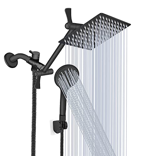 Tudoccy Shower Head 10‘’ High Pressure Rainfall Shower Head/Handheld Shower Combo with 11'' Extension Arm, 9 Settings Anti-leak Head with Holder, Height/Angle Adjustable, Chrome, Matte Black - Image 1