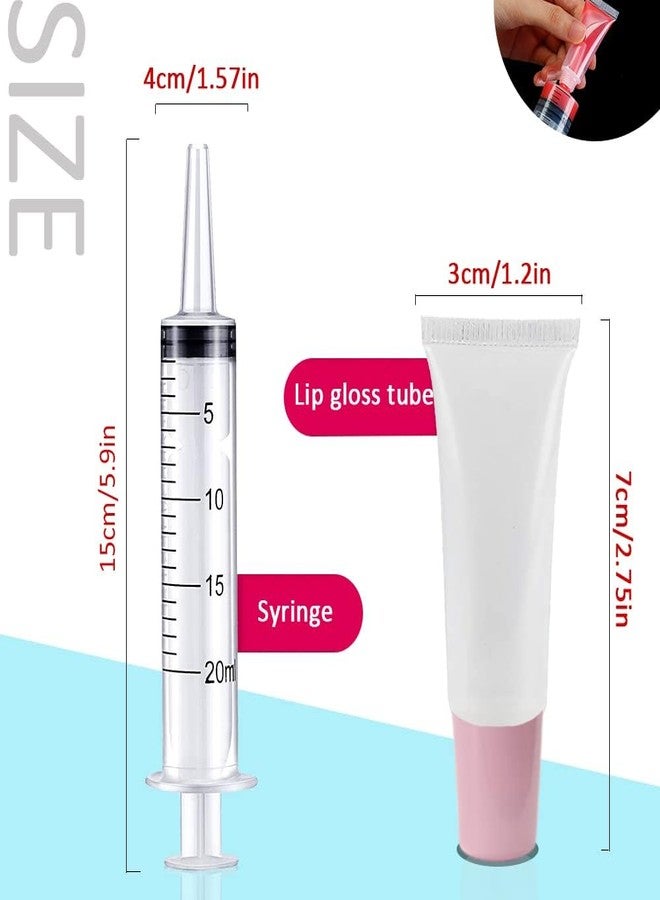 AMORIX 50PCS Lip Gloss Tubes 5ml Pink Cap Lip Gloss Containers Empty Lip Balm Tubes Squeeze Lipgloss Tubes + 2 x 20ml Syringes Tag Labels for DIY Lip Gloss Base Glitter - Image 2