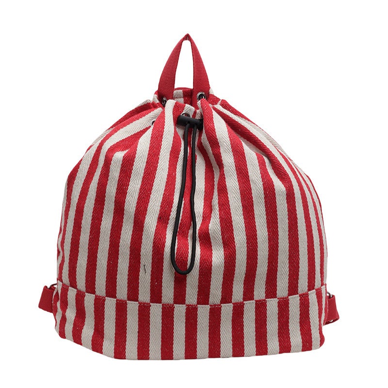 Contrast Color Stripesd Large-Capacity Bag For Women 2024 Satchel Bucket Bag Versatile Foreign Style Canvas Backpack - Image 1