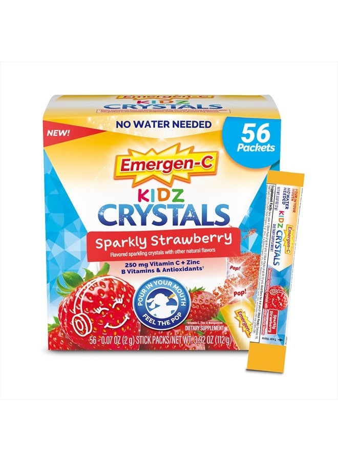 Emergen-C Kidz Crystals, On-the-Go Emergen-C Immune Support Supplement with Vitamin C, B Vitamins, Zinc and Manganese, Sparkly Strawberry - 56 Stick Packs - Image 1