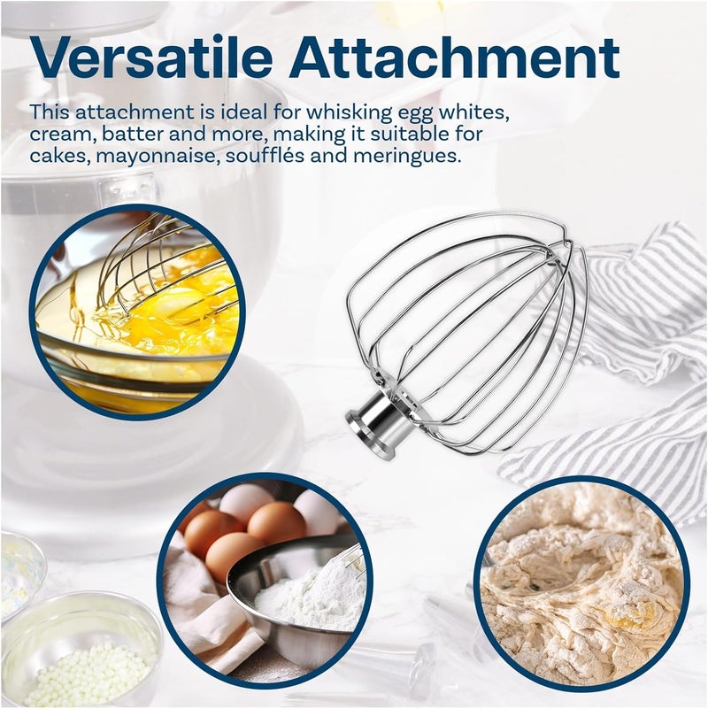 أم موبيل خفاقة سلكية 6 أسلاك K45WW لخلاطات KitchenAid سعة 4.5-5 كوارت ذات الرأس المائل من سلسلة Artisan & Classic من – ملحق ألومنيوم لتحريك البيض والكريمة – خفاقة للكيك والمايونيز – غسيل يدوي فقط - Image 3