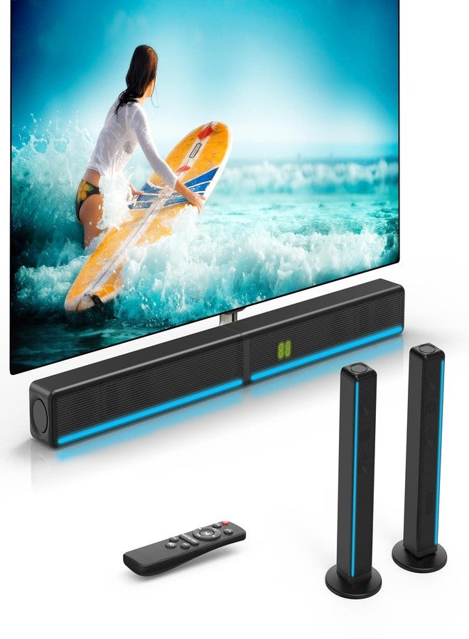 GEOYEAO 2.2 CH Detachable Sound Bar with Built-in Dual Subwoofer, 180W RGB Bluetooth Soundbar for TV, Support HDMI ARC/Optical/AUX, Surround Speaker System for Gaming/Home Theater/PC