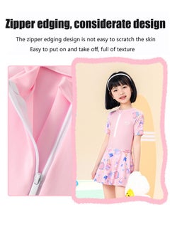 VUCATIN Girls Siamese Swimsuit Rash Guard Short Sleeve Swimsuit Kids Swimwear Water Sports Sun Protection Bathing Suits With Skirts (B)  - Image 2