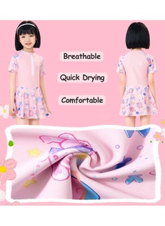 VUCATIN Girls Siamese Swimsuit Rash Guard Short Sleeve Swimsuit Kids Swimwear Water Sports Sun Protection Bathing Suits With Skirts (B)  - Image 3