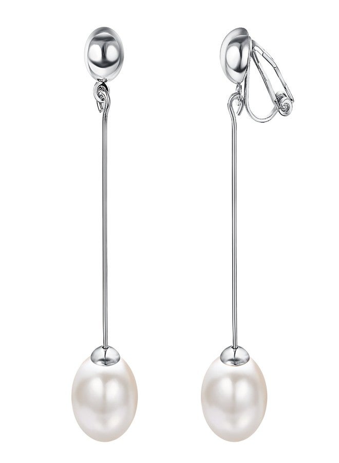 Yoursfs Ivory Pearl Clip On Earrings Dangle for Women Faux White Pearl Dangle Earrings Non Pierced Earrings Fashion Jewelry - Image 1