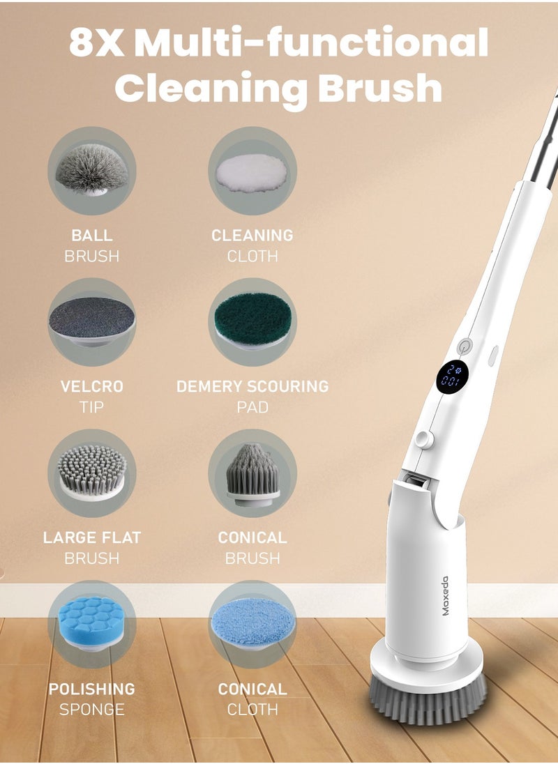 Moxedo - Moxedo 8 in 1 Electric Cleaning Brush Cordless Handheld Spin Scrubber  Detachable Telescopic Handle with 8 Replaceable Brush Heads for Bathtub, Wall, Tile, Toilet, Window and Sink - Image 1