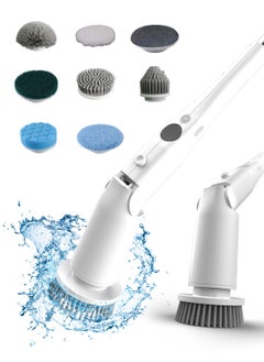 Moxedo 8 in 1 Electric Cleaning Brush Cordless Handheld Spin Scrubber  Detachable Telescopic Handle with 8 Replaceable Brush Heads for Bathtub, Wall, Tile, Toilet, Window and Sink
