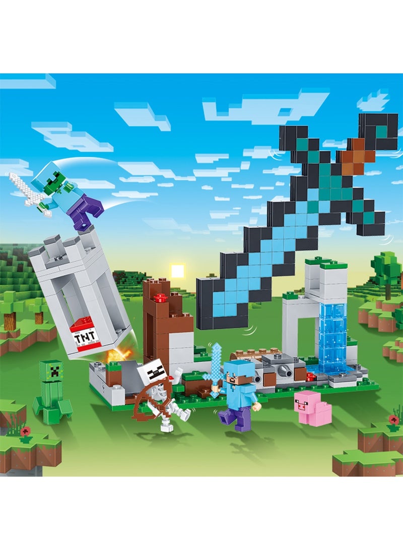 ماين كرافت ألعاب بناء ماين كرافت ذا سورد أوت بوست - تتميز بشخصيات كريبر، ووريور، وهيكل عظمي، لعبة مستوحاة من اللعبة للمغامرات الممتعة واللعب، هدية للأطفال والأولاد والبنات من سن 8 سنوات فما فوق - Image 4