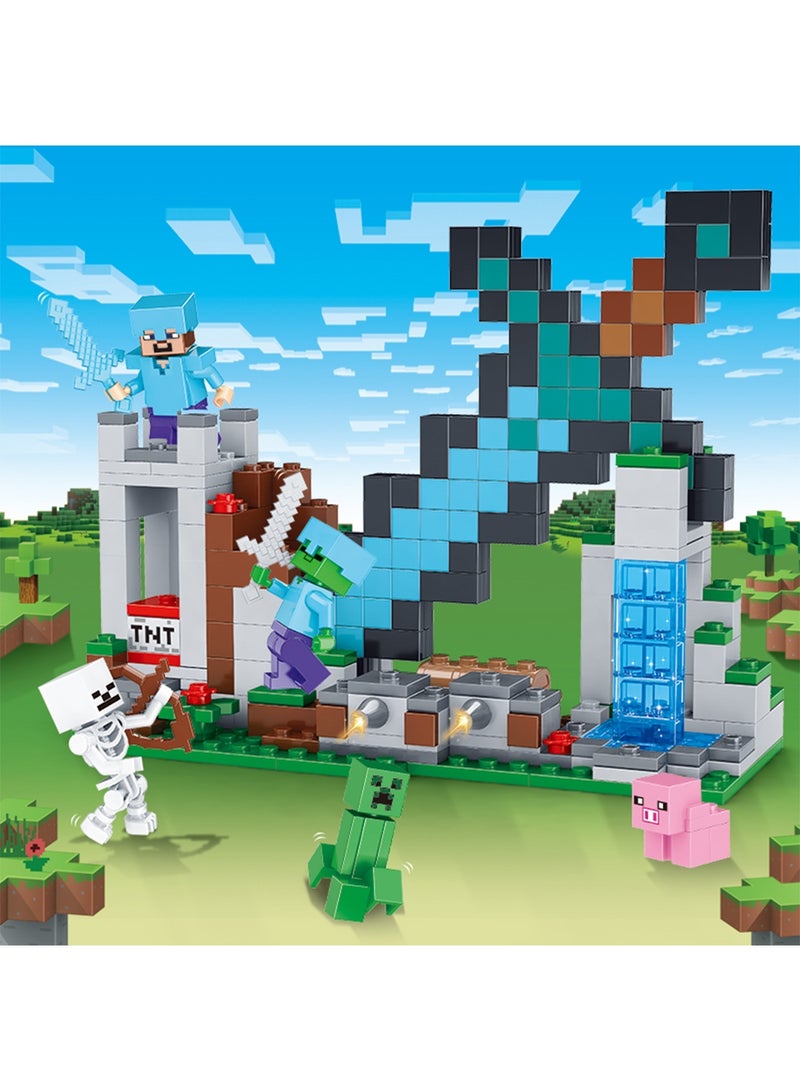 ماين كرافت ألعاب بناء ماين كرافت ذا سورد أوت بوست - تتميز بشخصيات كريبر، ووريور، وهيكل عظمي، لعبة مستوحاة من اللعبة للمغامرات الممتعة واللعب، هدية للأطفال والأولاد والبنات من سن 8 سنوات فما فوق - Image 5