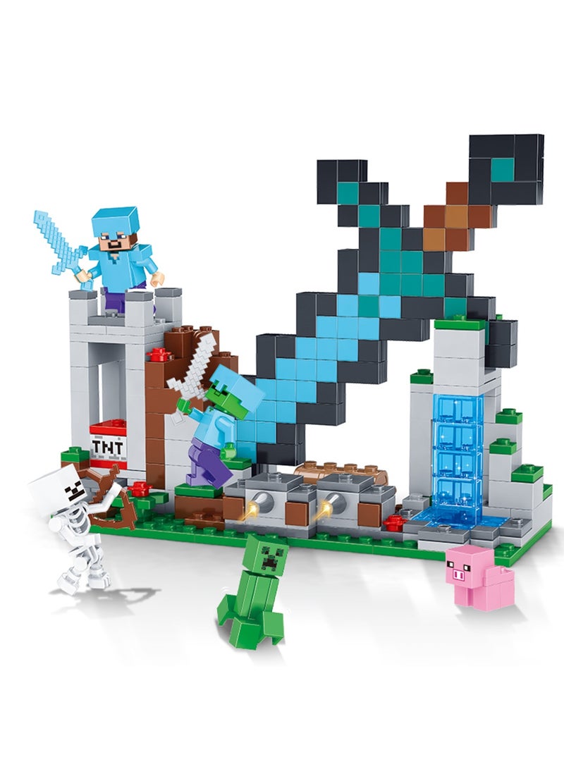 ماين كرافت ألعاب بناء ماين كرافت ذا سورد أوت بوست - تتميز بشخصيات كريبر، ووريور، وهيكل عظمي، لعبة مستوحاة من اللعبة للمغامرات الممتعة واللعب، هدية للأطفال والأولاد والبنات من سن 8 سنوات فما فوق - Image 3