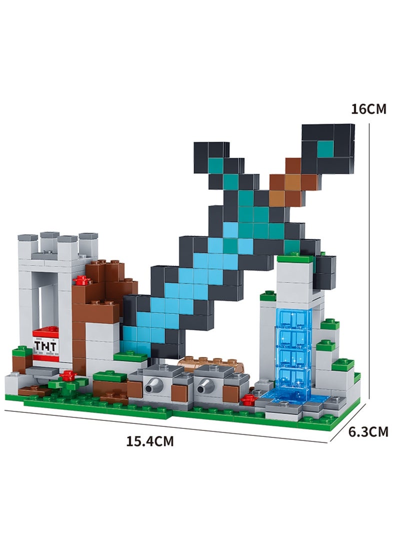 ماين كرافت ألعاب بناء ماين كرافت ذا سورد أوت بوست - تتميز بشخصيات كريبر، ووريور، وهيكل عظمي، لعبة مستوحاة من اللعبة للمغامرات الممتعة واللعب، هدية للأطفال والأولاد والبنات من سن 8 سنوات فما فوق - Image 2