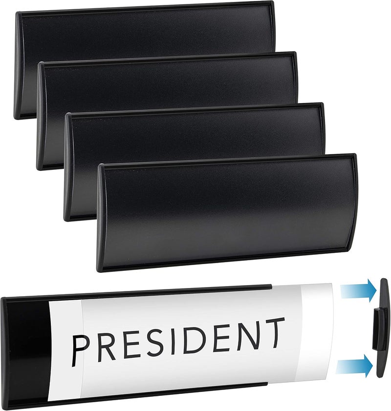 GlossyEnd Set of 6 –Sturdy & Elegant Black Aluminum Wall Mount Name Plate Holder, Office Business Door Curved Sign Holder with Adhesive Tape, 8” X 3” - Plastic Film Included, Paper Inserts NOT Included - Image 1
