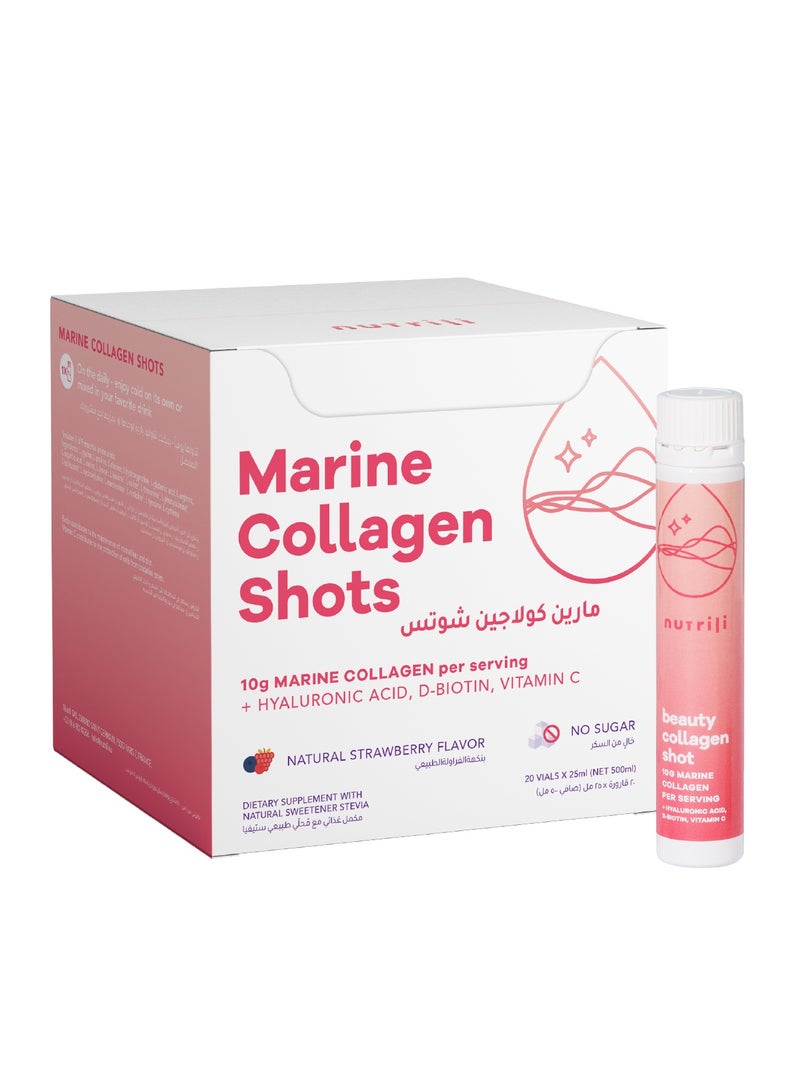 nutrili Marine Collagen Shots (20 vials x 25ml) | Hair, Skin & Nails | 10g Marine Collagen, Hyaluronic Acid, Biotin and Vitamin C - Image 1