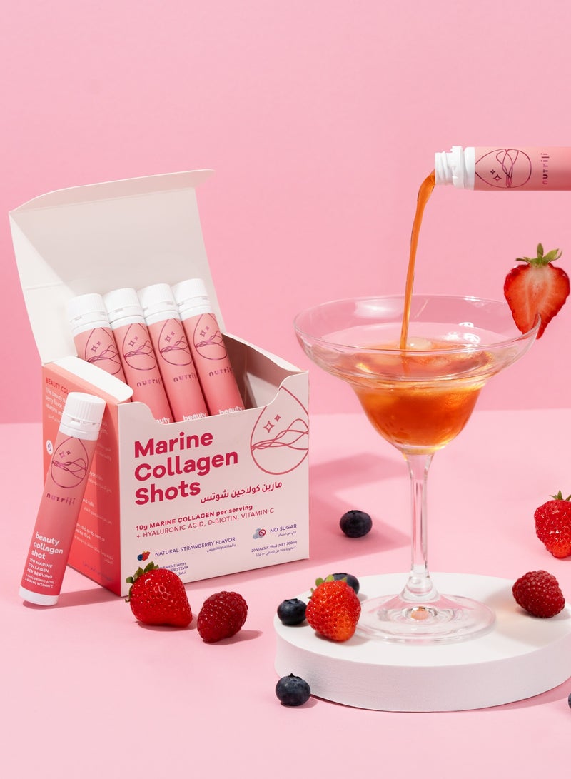 nutrili Marine Collagen Shots (20 vials x 25ml) | Hair, Skin & Nails | 10g Marine Collagen, Hyaluronic Acid, Biotin and Vitamin C - Image 2