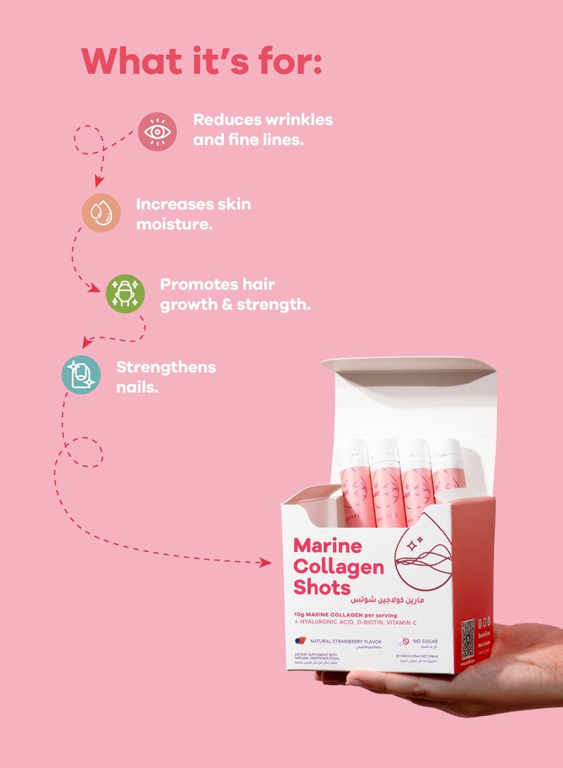 nutrili Marine Collagen Shots (20 vials x 25ml) | Hair, Skin & Nails | 10g Marine Collagen, Hyaluronic Acid, Biotin and Vitamin C - Image 3