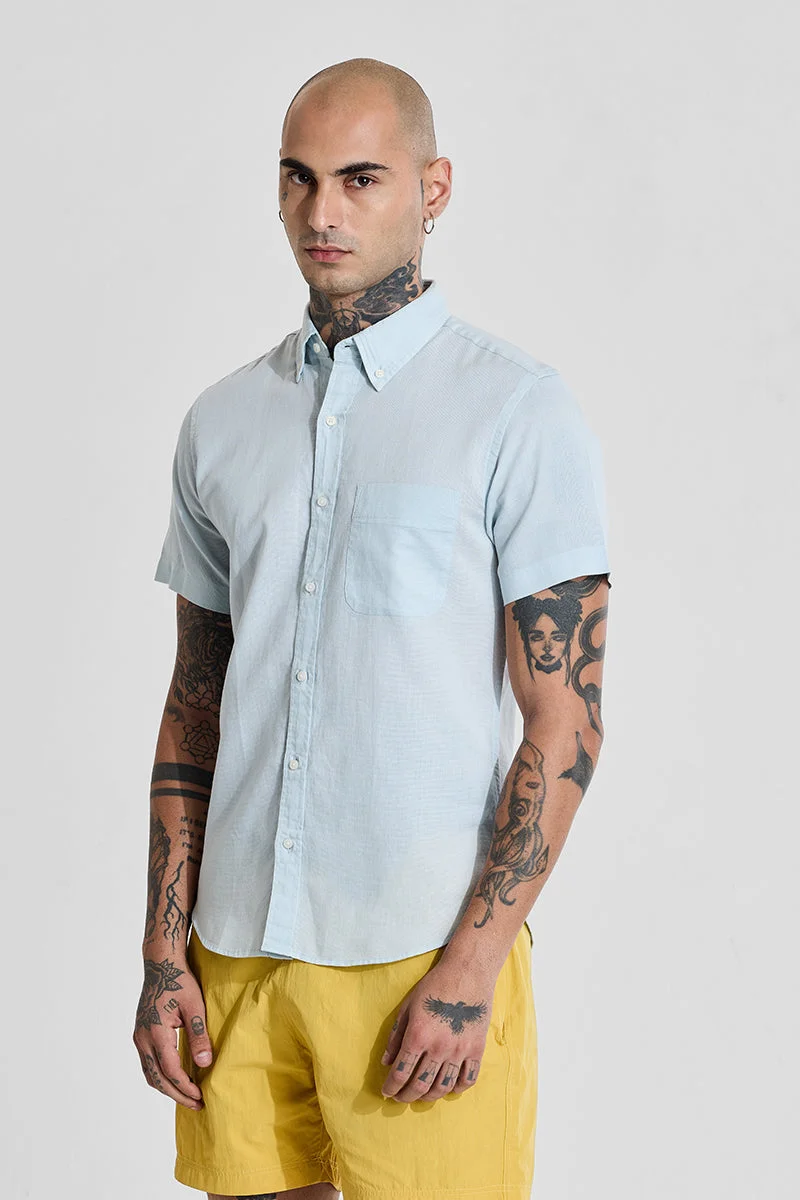 SNITCH Light Blue Linen Blend Slim Fit Shirt