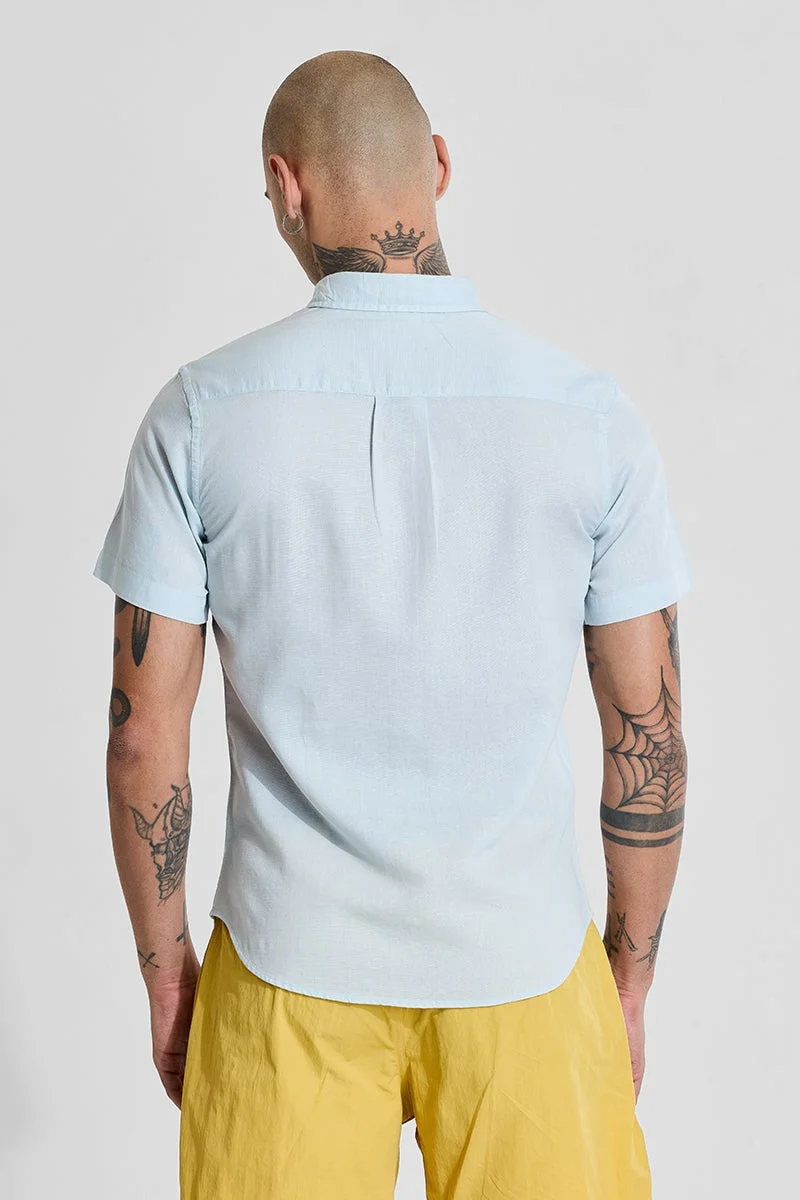 Snitch Light Blue Light Blue Linen Blend Slim Fit Shirt for Men | Best Price UAE