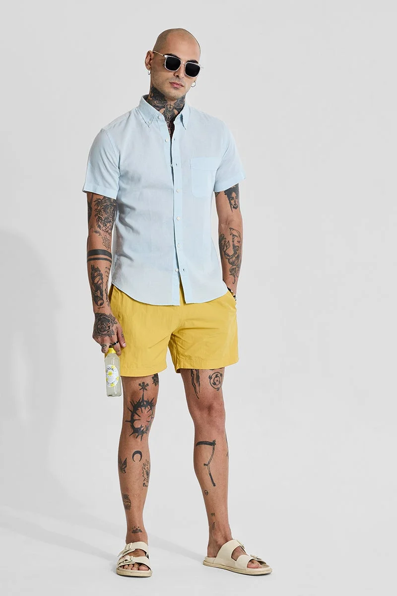 Snitch Light Blue Light Blue Linen Blend Slim Fit Shirt for Men | Best Price UAE