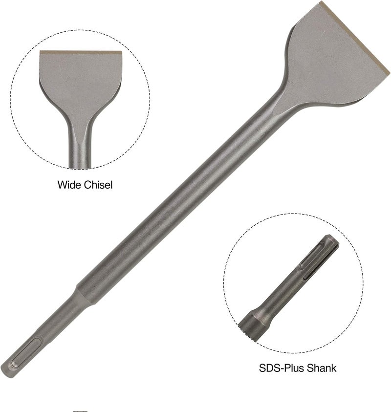 Sabre Tools SDS Plus 4-Piece Chisel Set, Thinset Scraping Bit 3” x 10” Thinset Scaling Chisel, Point Chisel, Flat Chisel, Wide Chisel - SDS Chisel Bits for Hammer Drills – Tile Removal - Image 5