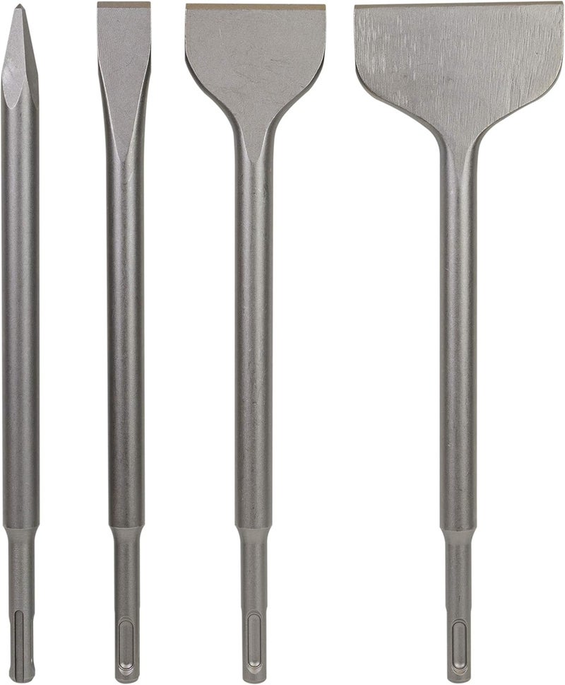 Sabre Tools SDS Plus 4-Piece Chisel Set, Thinset Scraping Bit 3” x 10” Thinset Scaling Chisel, Point Chisel, Flat Chisel, Wide Chisel - SDS Chisel Bits for Hammer Drills – Tile Removal - Image 1