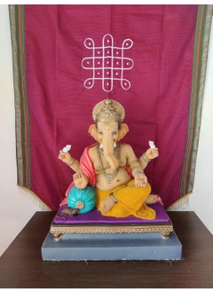 PUNYATVA Punyatva Backdrop Curtain for Ganpati Festival Decoration PinkGreen B Khan Kolam Rangoli Design Machine Embroidery Decorative Backdrop Cloth for Varlaxmi Navratri Ponagl Bonalu Diwali Ugadi Pooja  - Image 1
