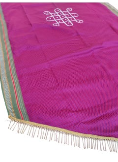 PUNYATVA Punyatva Backdrop Curtain for Ganpati Festival Decoration PinkGreen B Khan Kolam Rangoli Design Machine Embroidery Decorative Backdrop Cloth for Varlaxmi Navratri Ponagl Bonalu Diwali Ugadi Pooja  - Image 4