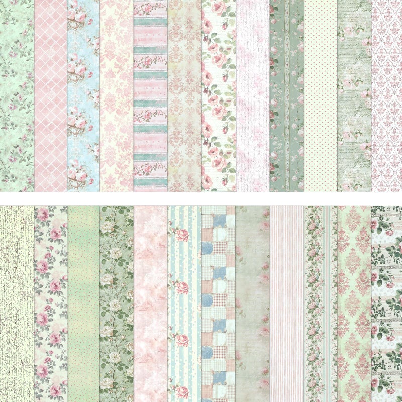Ethanberg 12x12 Inch Scrapbook Paper Pink and Green Floral Pattern, 24 Sheets/24 Designs Double-Sided Print Craft Papers, Scrapbook Specialty Decorative Paper for DIY Album Decoupage Card Making Scrapbooking - Image 1