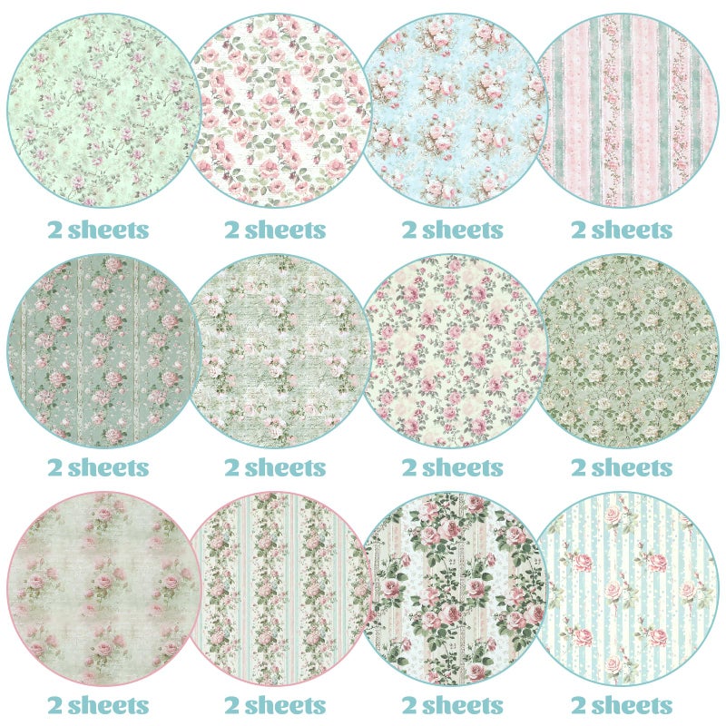 Ethanberg 12x12 Inch Scrapbook Paper Pink and Green Floral Pattern, 24 Sheets/24 Designs Double-Sided Print Craft Papers, Scrapbook Specialty Decorative Paper for DIY Album Decoupage Card Making Scrapbooking - Image 4