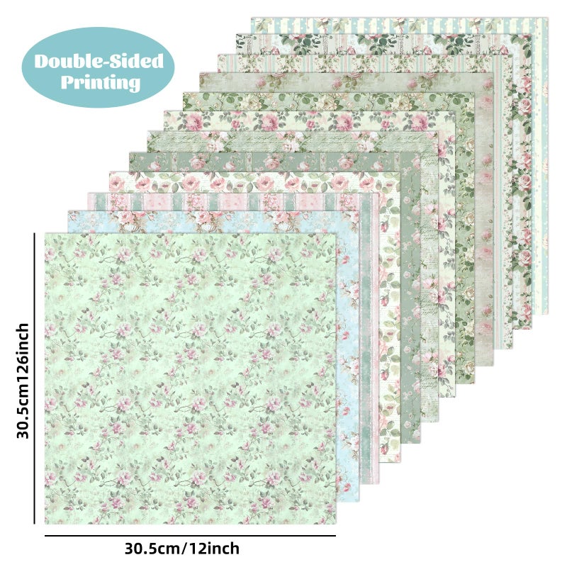 Ethanberg 12x12 Inch Scrapbook Paper Pink and Green Floral Pattern, 24 Sheets/24 Designs Double-Sided Print Craft Papers, Scrapbook Specialty Decorative Paper for DIY Album Decoupage Card Making Scrapbooking - Image 2
