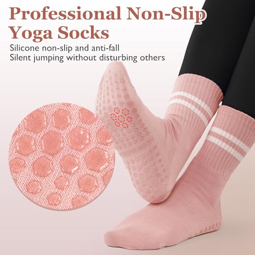 TecoKart ® 2 Pairs Yoga Socks for Women, Anti-Skid Silicone Grip Breathable Cotton Pilates Sock, Long Gym Socks for Women Jogging, Yoga, Ballet, Dance - Image 5