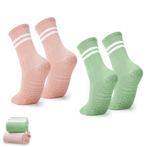 TecoKart ® 2 Pairs Yoga Socks for Women, Anti-Skid Silicone Grip Breathable Cotton Pilates Sock, Long Gym Socks for Women Jogging, Yoga, Ballet, Dance - Image 1