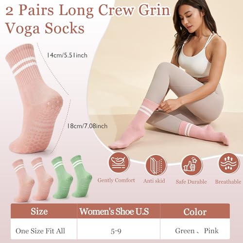 TecoKart ® 2 Pairs Yoga Socks for Women, Anti-Skid Silicone Grip Breathable Cotton Pilates Sock, Long Gym Socks for Women Jogging, Yoga, Ballet, Dance - Image 4
