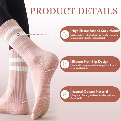 TecoKart ® 2 Pairs Yoga Socks for Women, Anti-Skid Silicone Grip Breathable Cotton Pilates Sock, Long Gym Socks for Women Jogging, Yoga, Ballet, Dance - Image 3