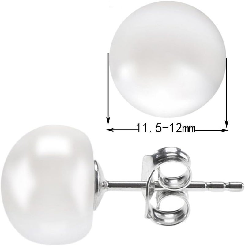 Alyc Pearl Earrings Freshwater Pearl White Button Stud Earrings with 925 Sterling Silver for Women - Image 5