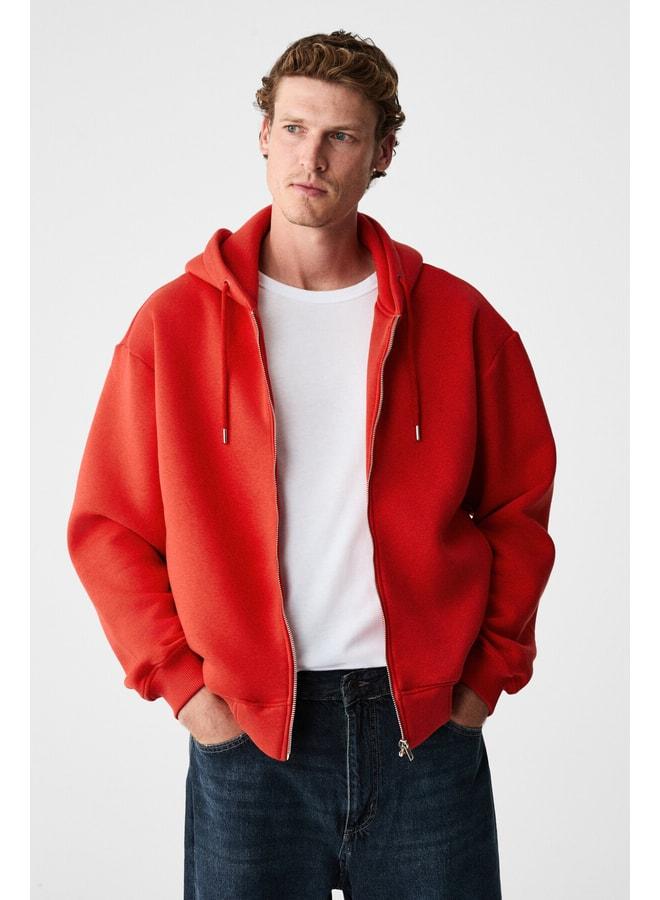 GRIMELANGE ASHBY Men's Hooded Zipper Pocket Corduroy Boxy Fit Red Sweatshirt. - Image 1