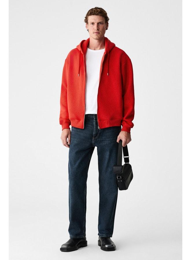 GRIMELANGE ASHBY Men's Hooded Zipper Pocket Corduroy Boxy Fit Red Sweatshirt. - Image 2
