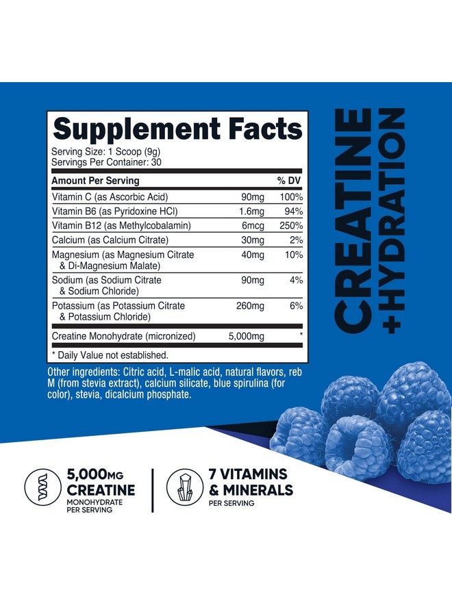 Nutricost نوتريكوست كرياتين مونوهيدرات + ترطيب بنكهة توت أزرق (30 حصة) - 7 فيتامينات ومعادن، 5000 ملغ من الكرياتين لكل حصة - Image 2