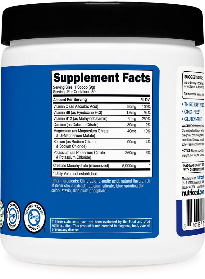 Nutricost نوتريكوست كرياتين مونوهيدرات + ترطيب بنكهة توت أزرق (30 حصة) - 7 فيتامينات ومعادن، 5000 ملغ من الكرياتين لكل حصة - Image 5