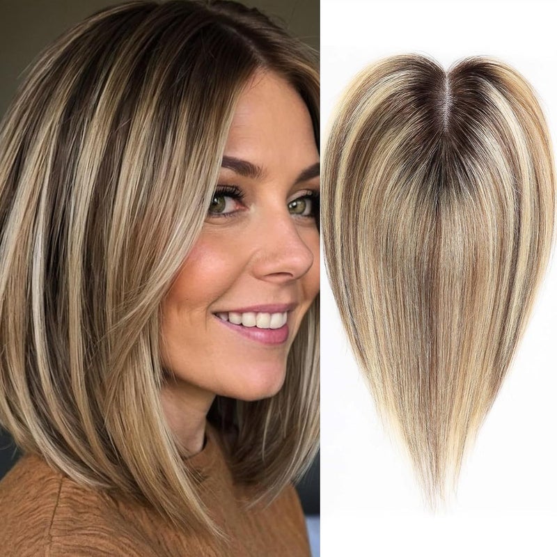 HAIRCUBE توبير شعر أشقر للنساء من شعر بشري حقيقي، 100% شعر بشري ريمي توبير 3.5"*4" مع قاعدة دانتيل سويسري 12 بوصة بدون غرة، توبير شعر للنساء ذوات الشعر الخفيف