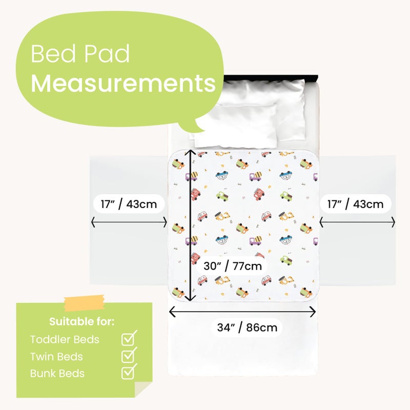 THINK GOOD TOTS Tuckable Potty Training Pee Pads For Kids  Toddlers - 100% Waterproof  Non Slip Bed Wetting Pad  Twin Beds  Washable  Reusable (Truck And Toys Design) - Image 2