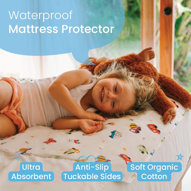 THINK GOOD TOTS Tuckable Potty Training Pee Pads For Kids  Toddlers - 100% Waterproof  Non Slip Bed Wetting Pad  Twin Beds  Washable  Reusable (Truck And Toys Design) - Image 5