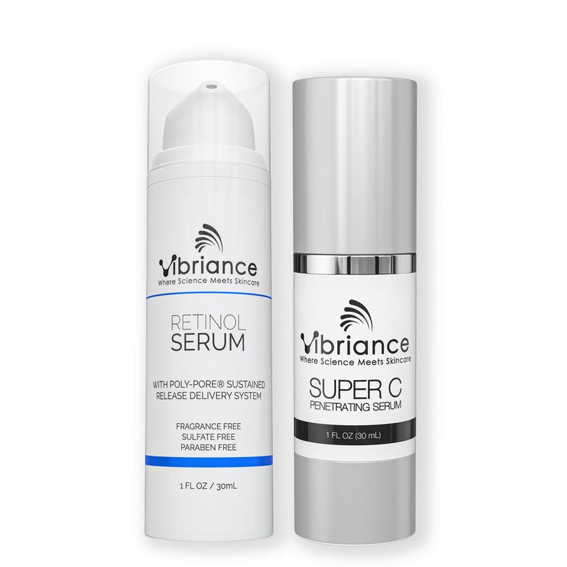 Vibriance حزمة العناية بالبشرة الديناميكية Vibriance Duo | سيروم فيتامين C الفائق، مجموعة العناية بالبشرة بالريتينول - سيروم الريتينول وفيتامين C المضاد للشيخوخة لروتين العناية بالبشرة النهارية والليلية - Image 1