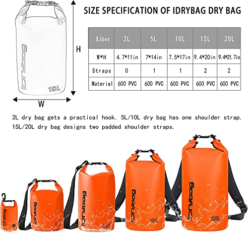 IDRYBAG Dry Bag for Kayaking Waterproof 2L/5L/10L/15L/20L, Small Dry Sack Waterproof Bag for Boating - Image 3