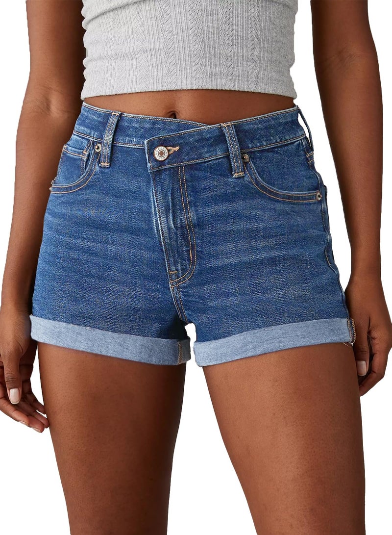 Sidefeel Women's Jean Shorts High Waisted Stretchy Casual Denim Summer Shorts Size 8 Sky Blue - Image 1