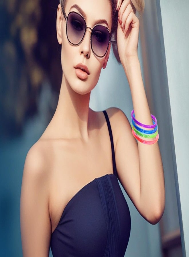 PENTA ANGEL Glitter Bangle Bracelets 8Pcs Retro Neon 80s 90s Costume Party Wrist Band Play Bracelets Plastic Ring for Women Men… - Image 5
