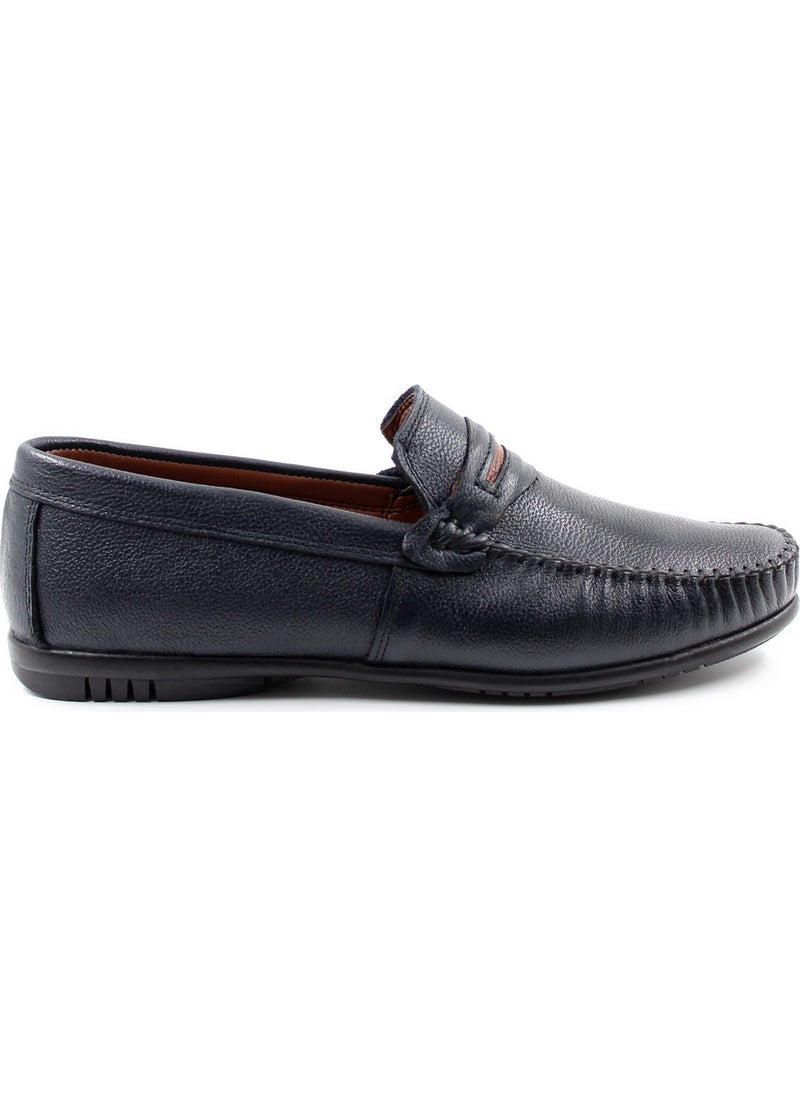 Fast Step - Genuine Leather Navy Blue Men's Casual Shoes 585ma203 - Image 1