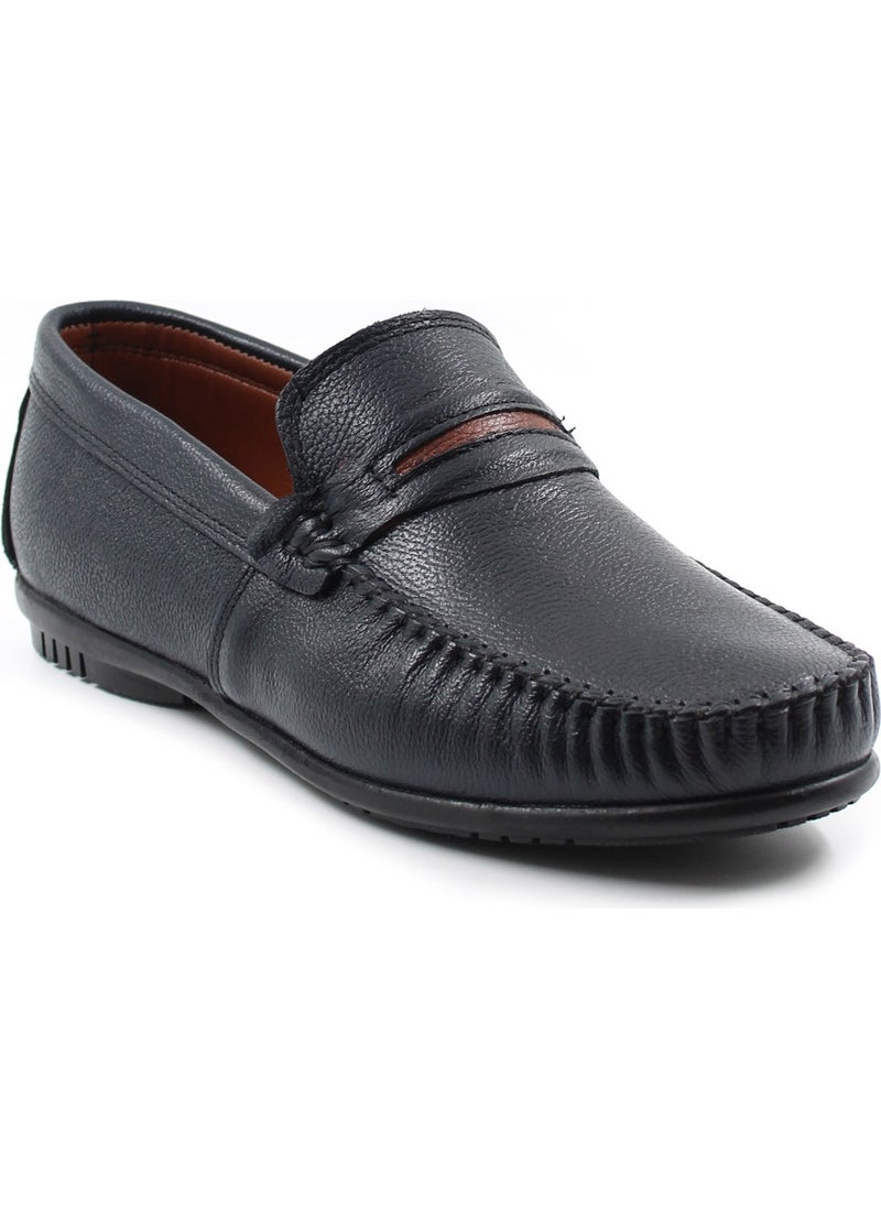 Fast Step - Genuine Leather Navy Blue Men's Casual Shoes 585ma203 - Image 1